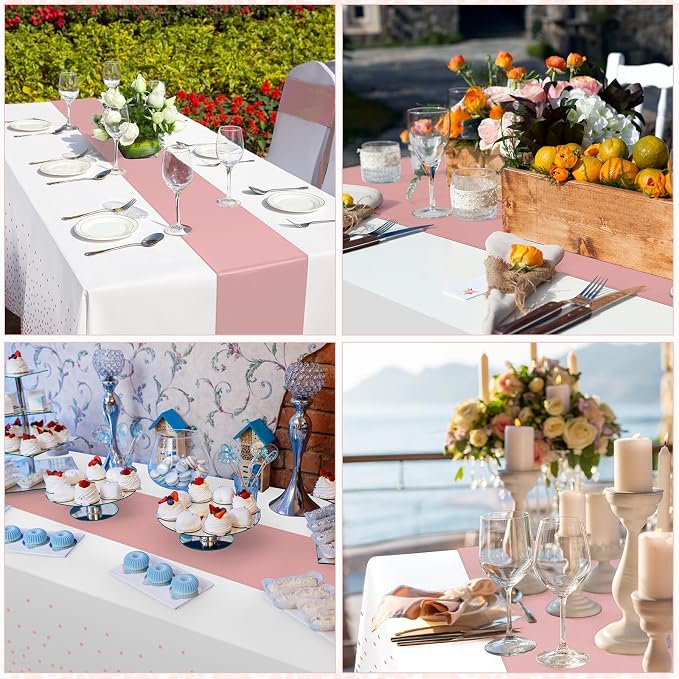 12 Pack Rose Gold Tablecloth and Table Runner Set Party Decorations - Image 6