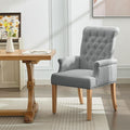 Fabric Dining Chair with Arms, Upholstered Tufted High Back Dining Room Chairs, Accent Armchair with Solid Wood Leg and Nailhead Trim, Kitchen Dining Living Room, Light Grey