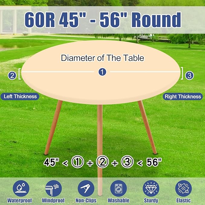 Round Spandex Tablecloth, Elastic Fitted Waterproof Tablecloths for 45"-56" Tables, Stretch Washable Picnic Table Cover for Camping, Dining, Indoor and Outdoor,Ivory