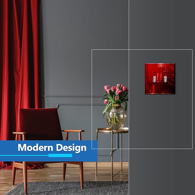 LIDER Double Toggle Switch Acrylic Wall Plate, Mirrored Dual Light Switch Plate, Plexiglass Switch Cover, Reflective Finish, Modern Decoration Upgrade, Oversized 2-Gang 5.25" x 5.25", Red