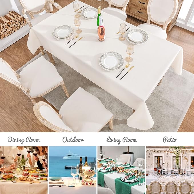 Rectangle Tablecloth 60x104 inch Linen Textured Waterproof Table Cloth Stain and Wrinkle Resistant Washable, Decorative Fabric Table Cover for Outdoor and Indoor Use, Ivory