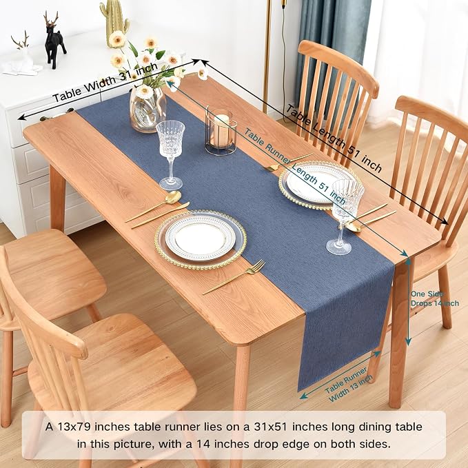 Faux Linen Table Runner Water Resistant 13 x 60 in, Coffee Table Runner - Image 2