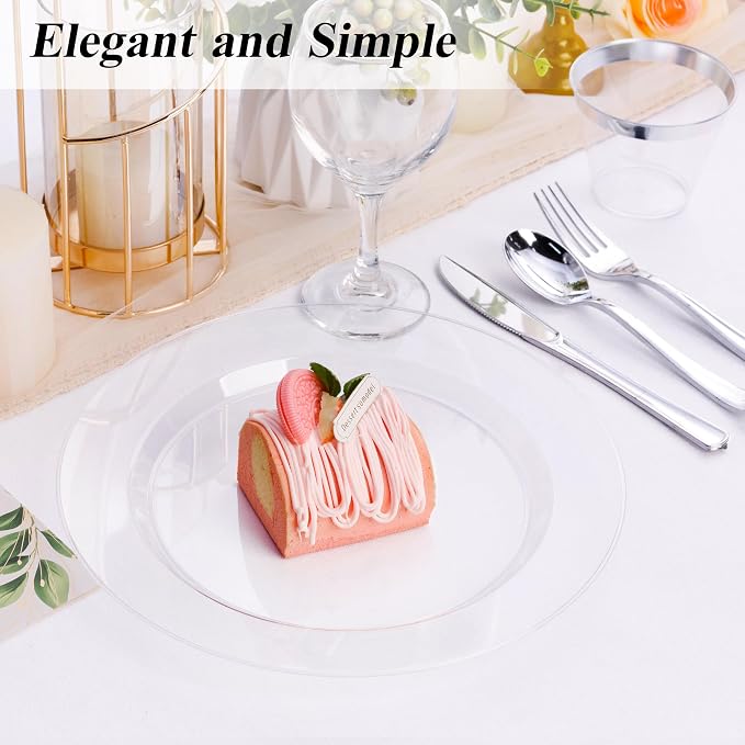 Bestluck 100PCS Clear Plastic Dinner Plates 10inch, Premium Hard Disposable - Image 4