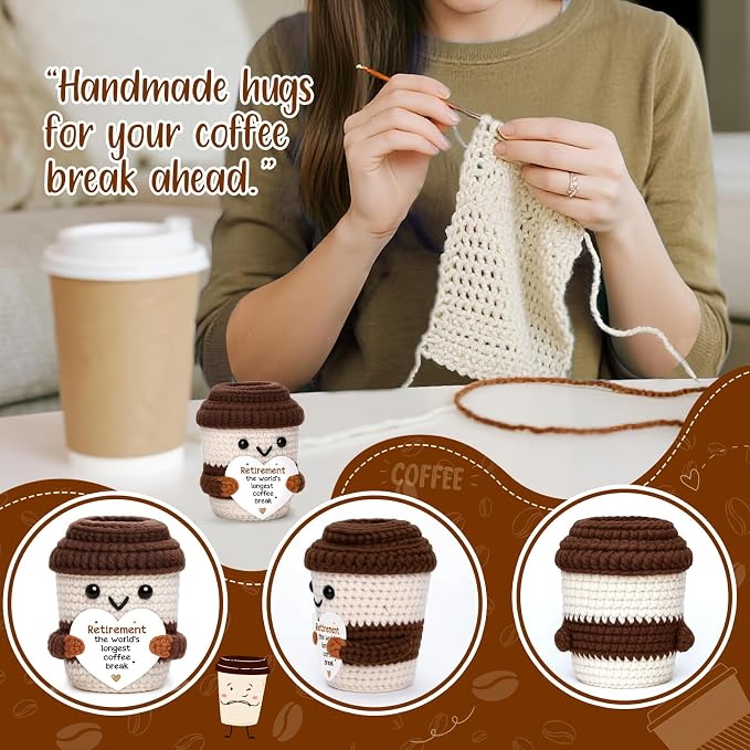 Retirement Gifts for Women Men, Farewell Gift Positive Crochet Coffee Cup | - Image 2