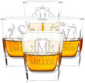 Customization Mill Set of 4, Monogrammed Whiskey Rocks Glasses w/Name & Initial - Whiskey Gifts for Men - 9 Designs - Personalized Bourbon Whiskey Glasses