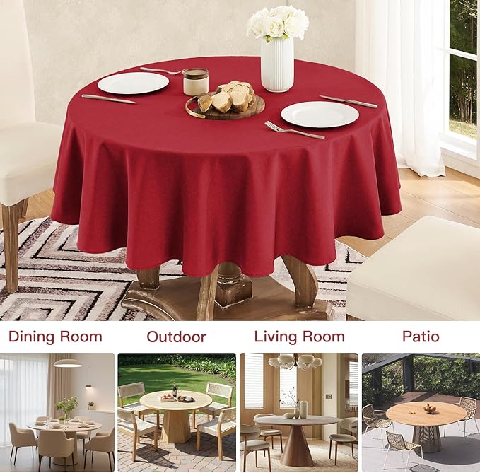 Tablecloth Linen Textured Waterproof & Stain Resistant Table Cloth Wrinkle Free Decorative Fabric Farmhouse Table Cover for Dining/Party/Buffet/Wedding, 60 x 60 Inch, Red