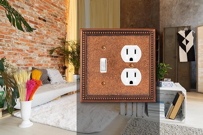 Henne Bery Raised Pearls Decorative Wall Plate Switch Plate Outlet Cover (Toggle/Duplex, Sponged Copper)