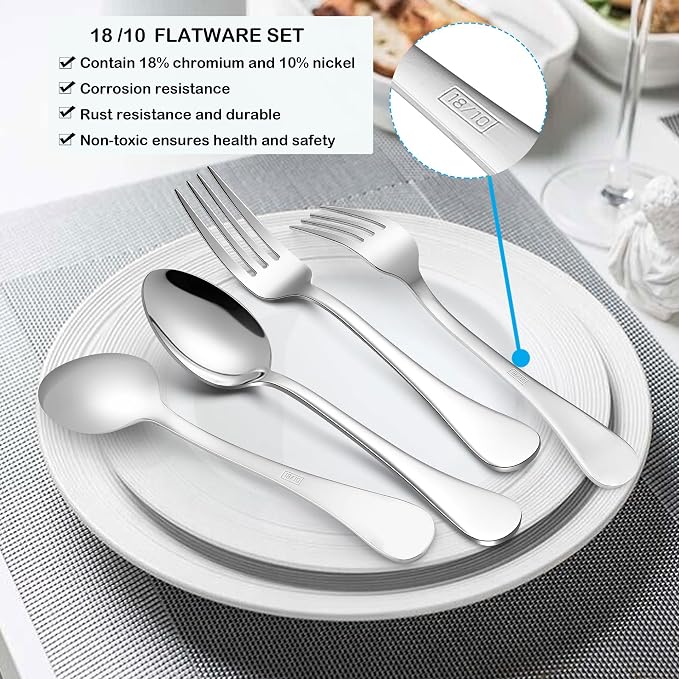 LIANYU Silverware 18/10 Stainless Steel, Flatware Cutlery Set Service - Image 2