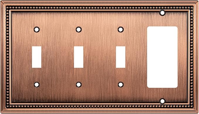 Henne Bery Sunken Pearls Heavy Duty Decorative Wall Plate Switch Plate Outlet Cover (Triple Toggle/Single Decorator, Antique Copper)