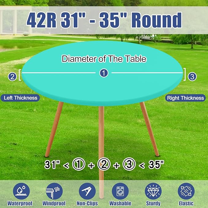 Round Spandex Tablecloth, Elastic Fitted Waterproof Tablecloths for 31"-35" Tables, Stretch Washable Picnic Table Cover for Camping, Dining, Indoor and Outdoor,Aqua Blue