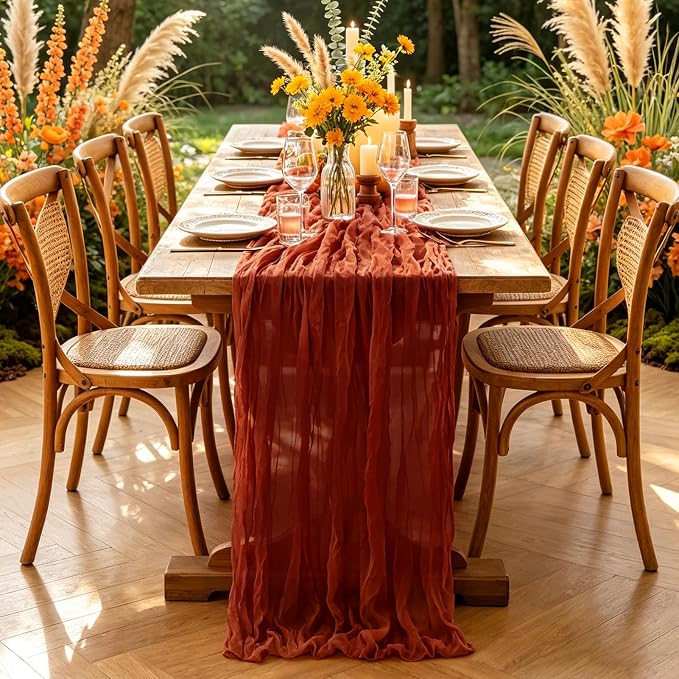 3Pcs Fall Table Runner, 10FT Thanksgiving Cheesecloth Table Runner 35*120inch - Image 8