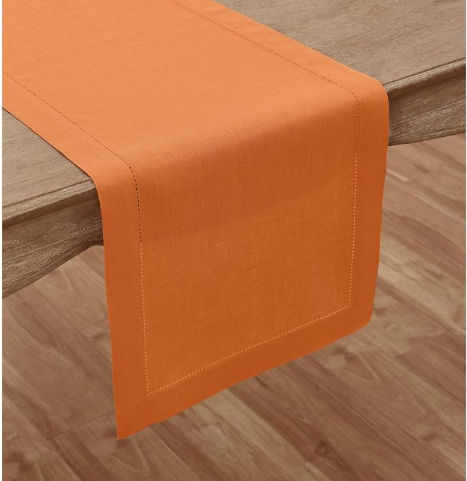 Solino Home 100% Pure Linen Table Runner Pumpkin Hemstitch, 14 x 120 in | - Image 2