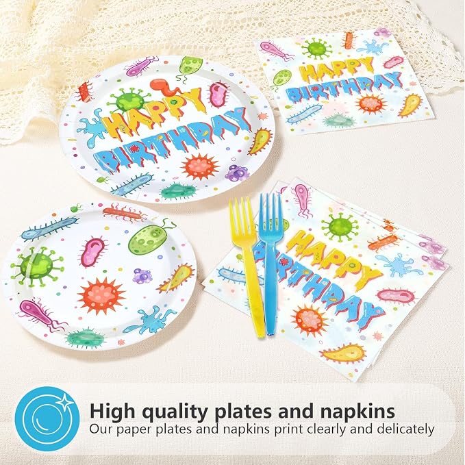 96 Pcs Virus Theme Birthday Party Decorations, Serves 24 | Colorful Cells - Image 3