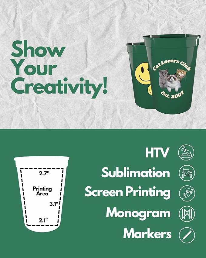 PartyPrints 10 Pack Small 10 to 12 oz Kelly Green Reusable Blank Plastic Cups - Image 4