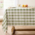 Softalker Spring Checkered Tablecloth Rectangle, Outdoor Linen Cotton Gingham Table Cloth with Tassel, Heavy Duty Wrinkle Free Buffalo Plaid Table Cover for Easter Dining Home - 55 x 120 Inch, Sage