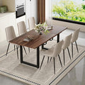 Extendable Dining Table Set for 6, 55"–71" Modern Wood Kitchen Table with 6 Upholstered Chairs, Space-Saving for Living Room Apartment, Sturdy & Comfortable, Easy Assembly