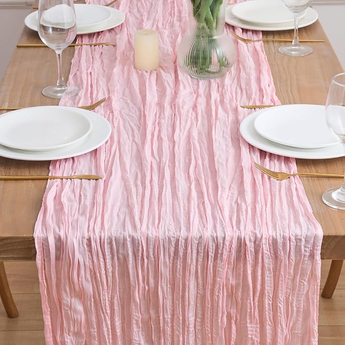 Asee'm 4pcs Blush Pink Cheesecloth Table Runner Summer 10FT Gauze Sheer | Boho - Image 2