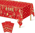 3 Pack Chinese New Year Decorations 2026, 54 x 108 Inches Red Plastic Table Cloths, Disposable Lunar New Year Table Cloth Rectangle Tablecloths Tablecover, Spring Festival Year of the Horse Decor
