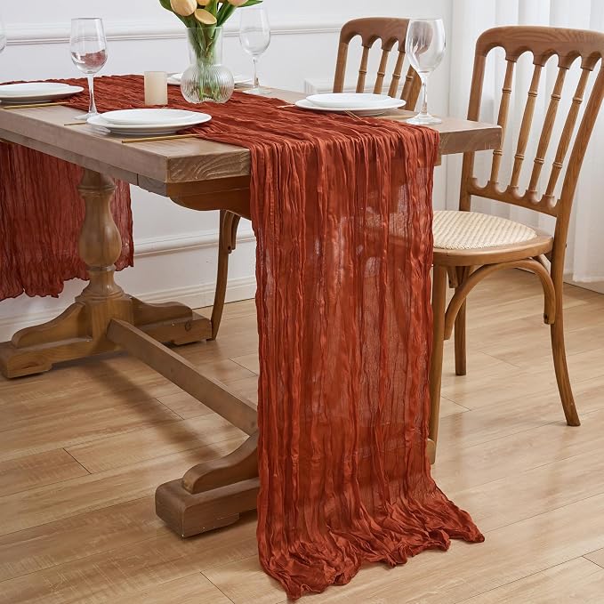 Asee'm 3pcs Terracotta Fall Cheesecloth Table Runner 10FT Boho Burnt Orange | - Image 7
