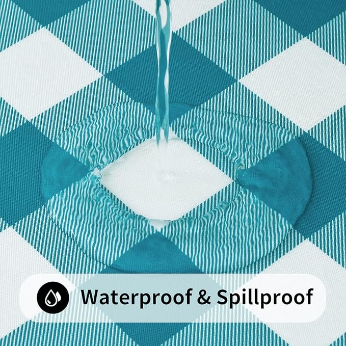 Smiry Rectangle Picnic Table Cloth, Elastic Waterproof Fitted Vinyl Tablecloths, Flannel Backed Buffalo Plaid Table Covers for Dining, Camping, Outdoor (White and Turquoise, 30" x 96")