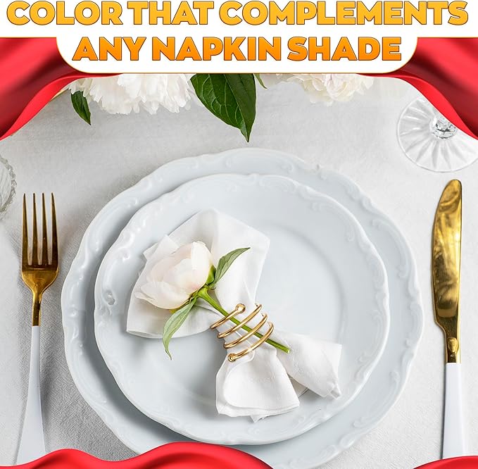 Gold Napkin Rings Set of 8 - Valentine Napkin Rings with Elegant Spiral Design | Durable Metal & Shiny Gold Finish | Great for Weddings, Holidays & Everyday Use | Romantic Valentine Table Decoration
