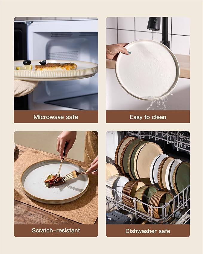 Ceramic Plates & Bowls Sets for 6, Handmade Reactive Glaze | Cappuccino White - Image 6