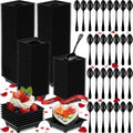 400 Pcs Mini Appetizer Plates with Spoons 2.44" x 2.44" Disposable Mini Dessert Plates Plastic Appetizer Bowls Tiny Serving Trays for Valentines Day Party Birthday, Wedding