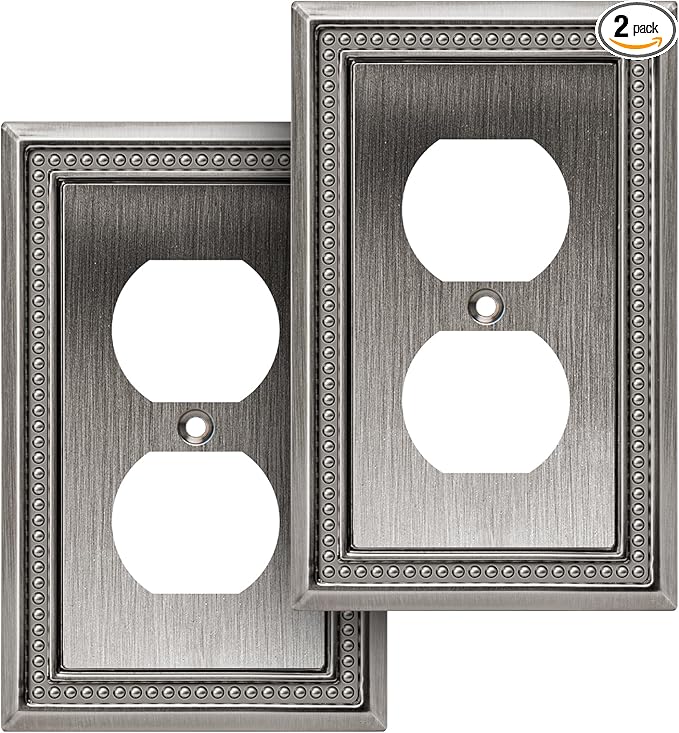 Henne Bery Sunken Pearls Heavy Duty Decorative Wall Plate Switch Plate Outlet Cover (Single Duplex, 2 Pack, Heirloom Silver)