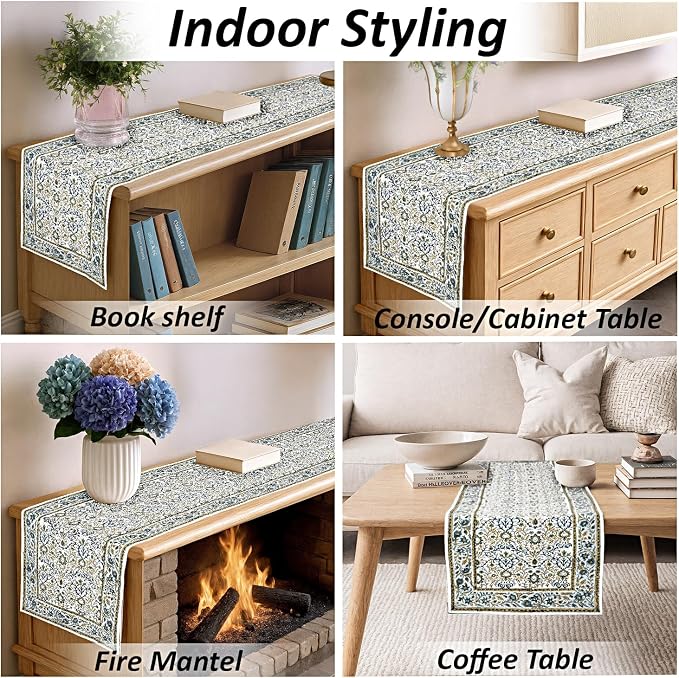Indigo Floral Hand Block Print 100% Cotton Reusable Table Runner 16" X 70" - Image 7