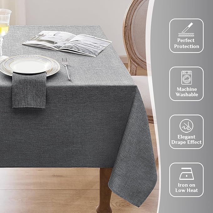 Softalker Large Outdoor Tablecloth Rectangular 104 x 60 Inch Dark Gray Linen Textured Table Cloth Stain and Wrinkle Resistant Table Cover for Spring,Easter,Summer,Party,Garden,Coffee Decor Tabletop