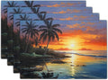 Beach Placemats Set of 4 - Palm Tree Place Mat 12x18 Inch Summer Sunset Placemats Sea Ocean Table Mat for Party Kitchen Dining Home Holiday Party Decor