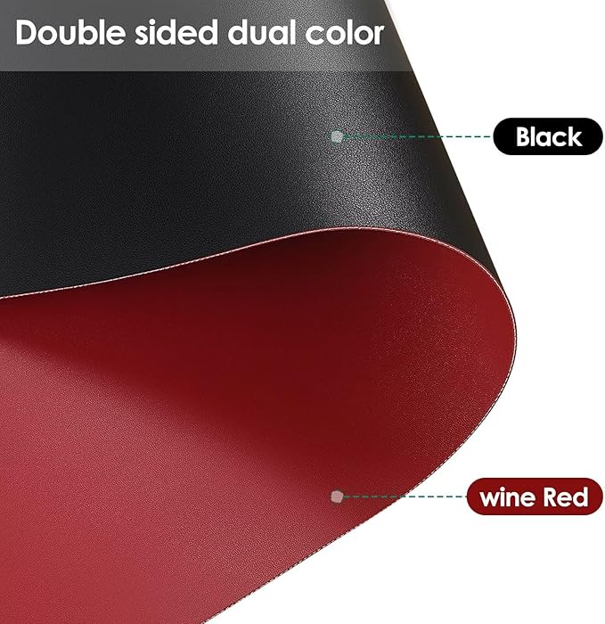 Round Table Pad,1.8mm Thick,Dia.48 Inch,Round Leather Table Cover,Round Table Protector,Round Dining Table Protector,Round Table Top Protector.(Dia.48,Black+Wine Red)