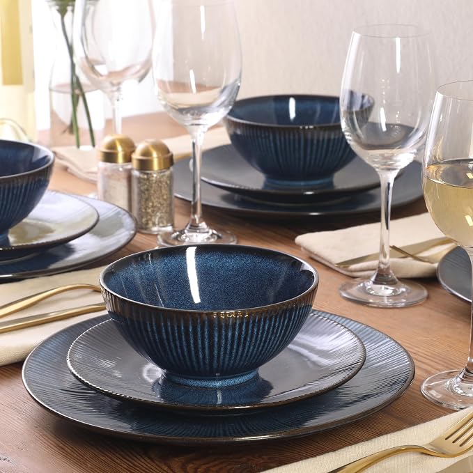 Gibson Elite Midnight Lune Plates and Bowls Sets, 12-Piece Stoneware Dinnerware - Image 7