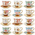 Teenyyou Set of 12 Tea Cups and Saucers Tea Party Decorations Floral Porcelain by Teenyyou
