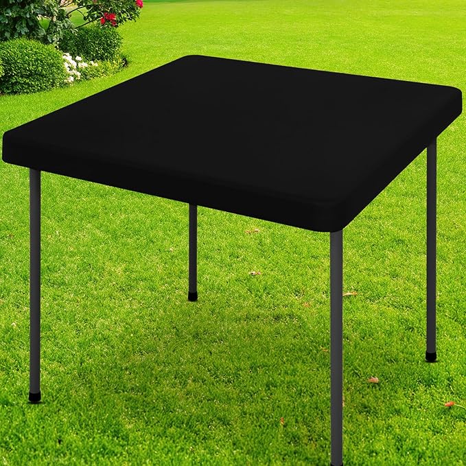 Smiry Square Picnic Table Cloth, Waterproof Elastic Fitted Tablecloths for 3 Foot Tables, Washable Polyester Table Cover for Camping, Indoor and Outdoor (Black, 24"x24")