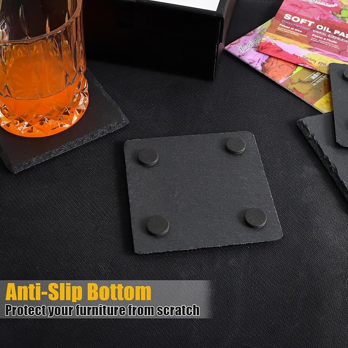 VIBRATITE 24 Pack 4 Inch Square Black Slate Drink Coasters | Laser Engraving - Image 4