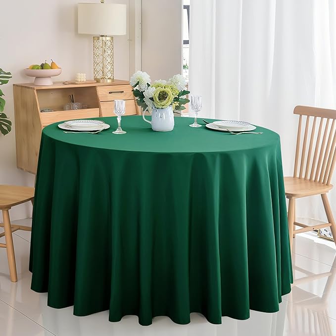 6-Pack Round 90-inch Blackish Green Table Cloths, Solid Stain and Wrinkle Resistant Circular Tablecloth, Premium Plain Weave Polyester Fabric Table Linen Covers for Hotel, Banquet