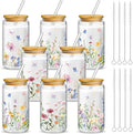 Mumufy 8 Pack Wildflower Glass Cups Gift Aesthetic Cute Glass Cup Tumbler by Mumufy