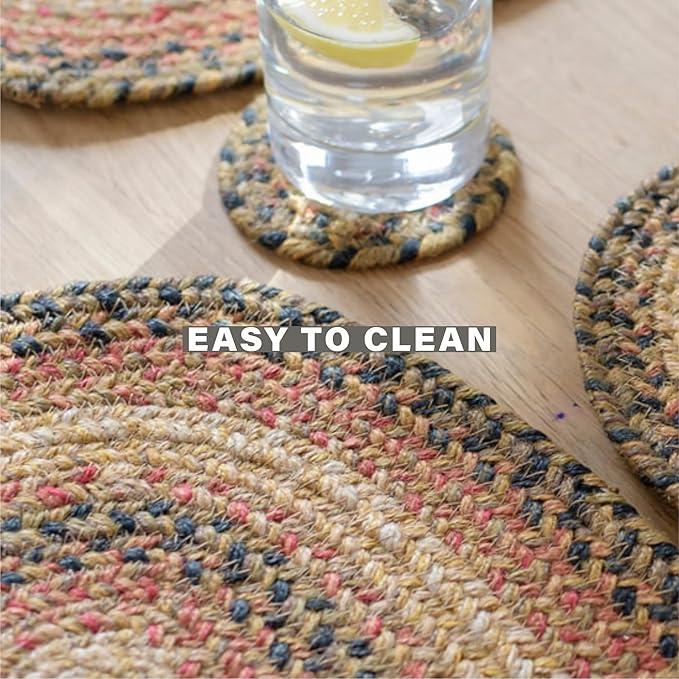 Homespice Russet Jute Braided Trivets for Table, Warm Country Decor, Set of 3, Multicolor 8" Round Heat Resistant Mats - Rich Colors, Easy to Clean, Durable and Protects Furniture