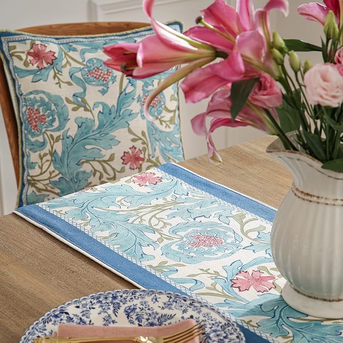 Patdrea Designer Vintage French Linen Table Runner, Elegant Blue Floral Pattern - Image 6