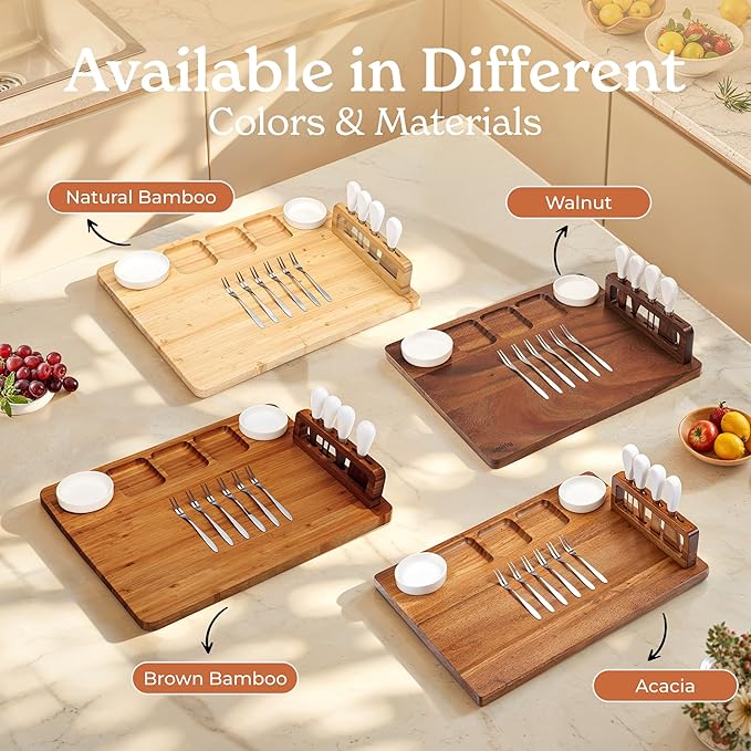 SMIRLY Charcuterie Boards Set, Large Cheese Board Set, Natural Walnut Wood Charcuterie Tray with Accessories - Housewarming Gifts New Home, Wedding & Bridal Shower Gifts for Women, Couples