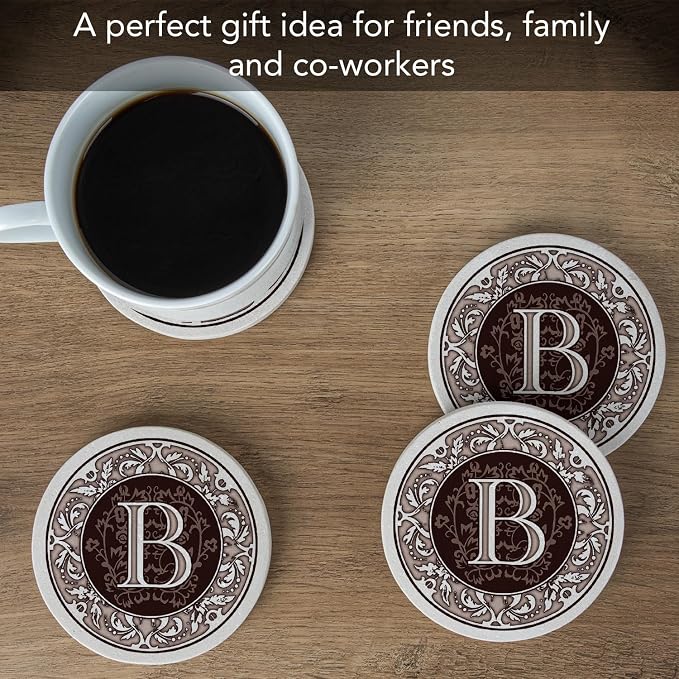 Thirstystone Monogram Round Natural Sandstone Coaster 4 Pack | 4" Diameter - Image 4