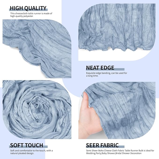 4 Pack Dusty Blue Cheesecloth Table Runner 10Ft, Gauze Table Runners 21.5 x 120 - Image 3