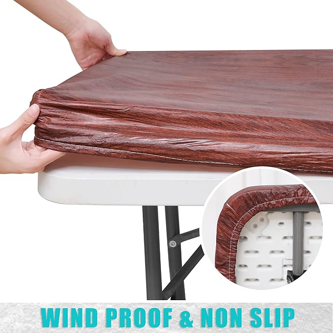Smiry Rectangle Table Cloth Cover, Waterproof Elastic Fitted Picnic Tablecloth for 6 Foot Tables, Wipeable Flannel Backed Vinyl Tablecloths for Camping, Dining, Outdoor (Reddish Brown, 30" x 72")