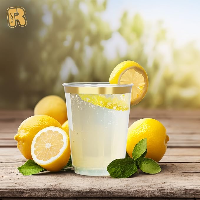 R-kay Gold Plastic Cups, Heavy Duty 10 OZ Disposable cups, Plastic Cocktail - Image 2