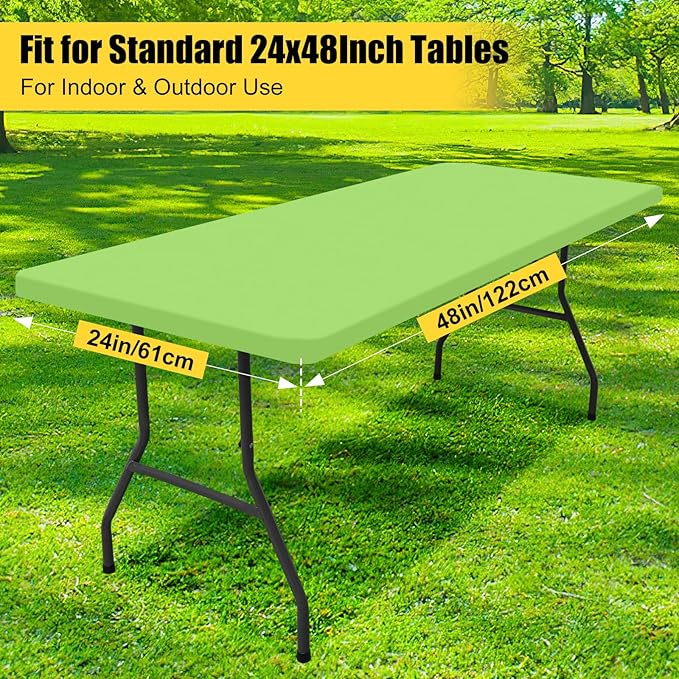 Smiry Rectangle Picnic Table Cloth, Waterproof Elastic Fitted Tablecloths for 4 Foot Tables, Washable Polyester Table Cover for Camping, Indoor and Outdoor (Lime Green, 24"x48")