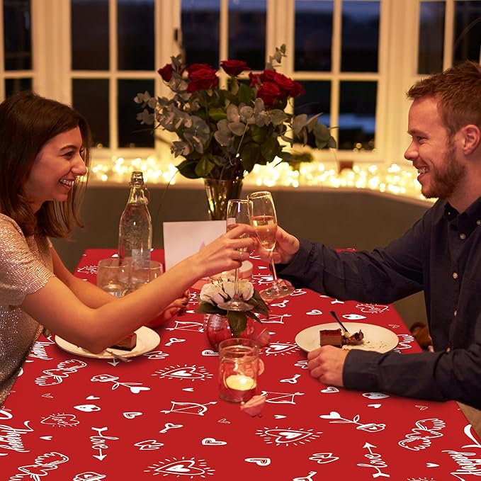 QZYL 4 PCS Valentines Plastic Tablecloths, 54" X 108" Love Heart-Shaped Tablecloths, Disposable Red Valentines Decorations, Rectangle Romantic Galentines Party Favors for Wedding Anniversary Supplies