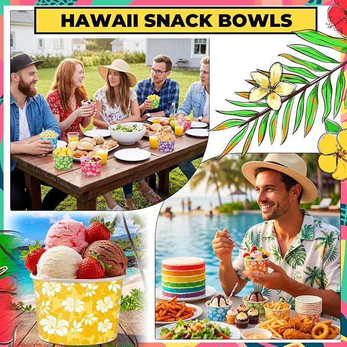 CHENGU 60 Pcs 9 oz Hawaiian Hibiscus Flower Paper Snack Cups, Disposable Floral - Image 5