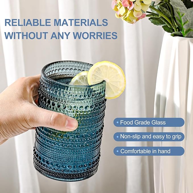 ZMOWIPDL 12oz & 15oz Hobnail Drinking Glasses, - Image 4