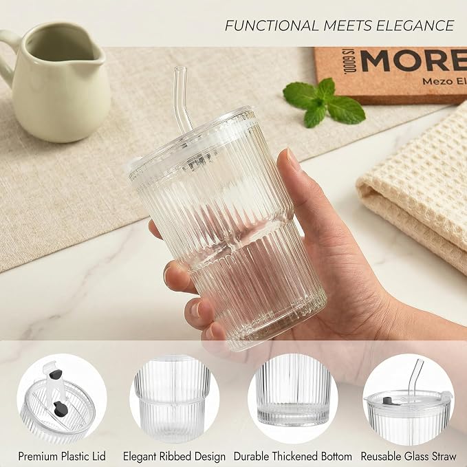 Haundry 14 oz Ribbed Glass cups - Image 3